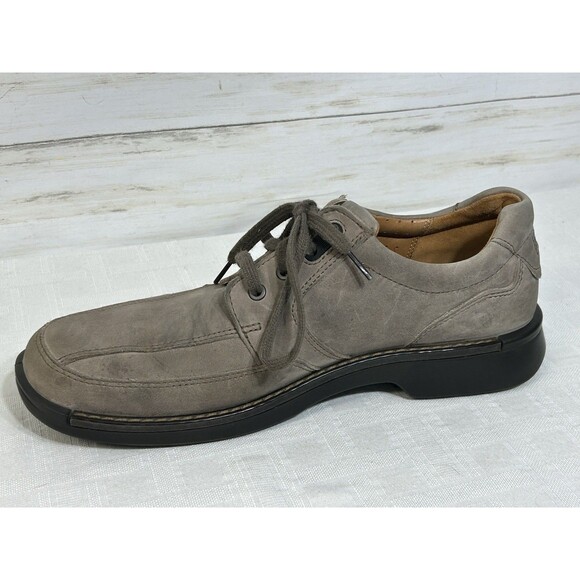 ECCO Light Shock Point Shoes Men Sz. 46 12-12.5 Gray Brown Leather Oxfords dress